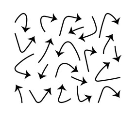 Hand drawn curve arrow set. Black doodle icons isolated on white background. Vector illustrations collection