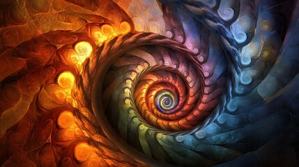 Smooth spiral tunnel glowing with faint light and colorful flowing patterns