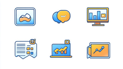 Fototapeta premium Set of doodle icons business meeting, conference, teamwork discussion, partnership, handshake. Speech bubbles, white board with chart, online communication isolated signs, Line art vector illustration