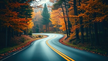 Autumnal Montseny Winding Road - Scenic Spanish Landscape