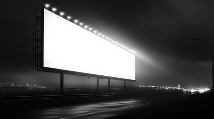 Fototapeta premium Outdoor street big billboard mockup with white empty screen and lamp light. Realistic vector 3d illustration set of front and angle view on urban blank horizontal commercial lightbox template.