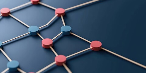 Abstract geometric pattern featuring interconnected colored dots and lines on a dark background, symbolizing connectivity and structure.