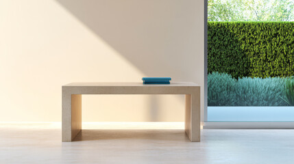 Fototapeta premium Minimalist interior design showcasing a simple table and vibrant decor in a bright setting