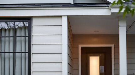 Fototapeta premium Exterior View of House with Porch, Window, and Door