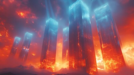 Futuristic abstract scene glowing pillars high resolution hd image