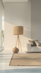 Modern living room with natural light highlighting minimalist decor elements