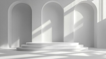 a close up of a white podium in a room with arches