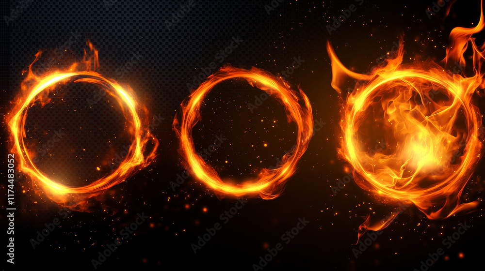 Poster fire frames set isolated on transparent background. vector realistic illustration of circle and rhom