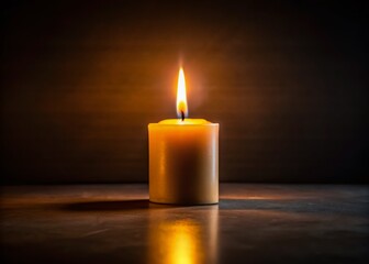 Burning Candle in Dark Night,  Intense Flickering Flame,  Spiritual Atmosphere,  Peaceful Night Scene,  Stock Photo