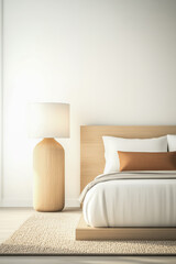 Modern minimalist bedroom with warm lighting and neutral tones for a serene atmosphere