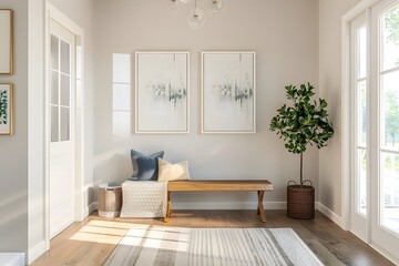 Fototapeta premium Bright and Airy Scandinavian Minimalist Entryway with Welcoming Home Application Document Signing