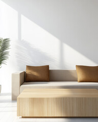 Minimalist living room with sunlight streaming in during afternoon hours