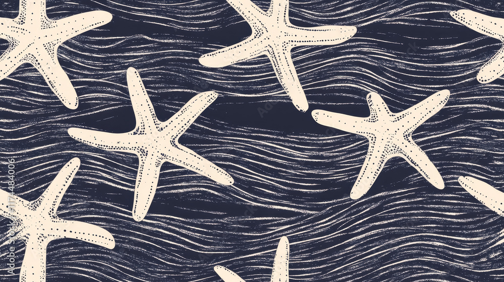 Poster seamless pattern with cross lines and starfish. element design, may be used as packing