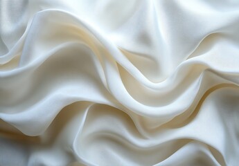 Obraz premium Close-up of creamy white fabric with soft, flowing folds and wrinkles, creating an elegant and luxurious texture.