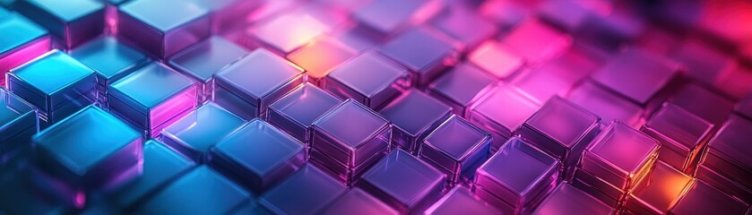 Obraz premium Vibrant Glitchy Neon Geometric Blocks Luminous Futuristic Digital Abstraction