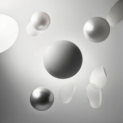 Minimalist White Geometric Composition: Floating Circles & Ellipses on a Light Grey Background, Perfect for Product Mockups