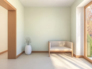 Cozy and minimalistic interior design with natural light and simple furniture