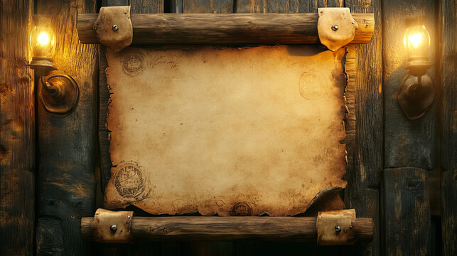 Old western wanted paper poster for reward vector template. Criminal cowboy frame for saloon from sheriff. Grunge distressed parchment with blank photo for bounty notice and search gangster mockup