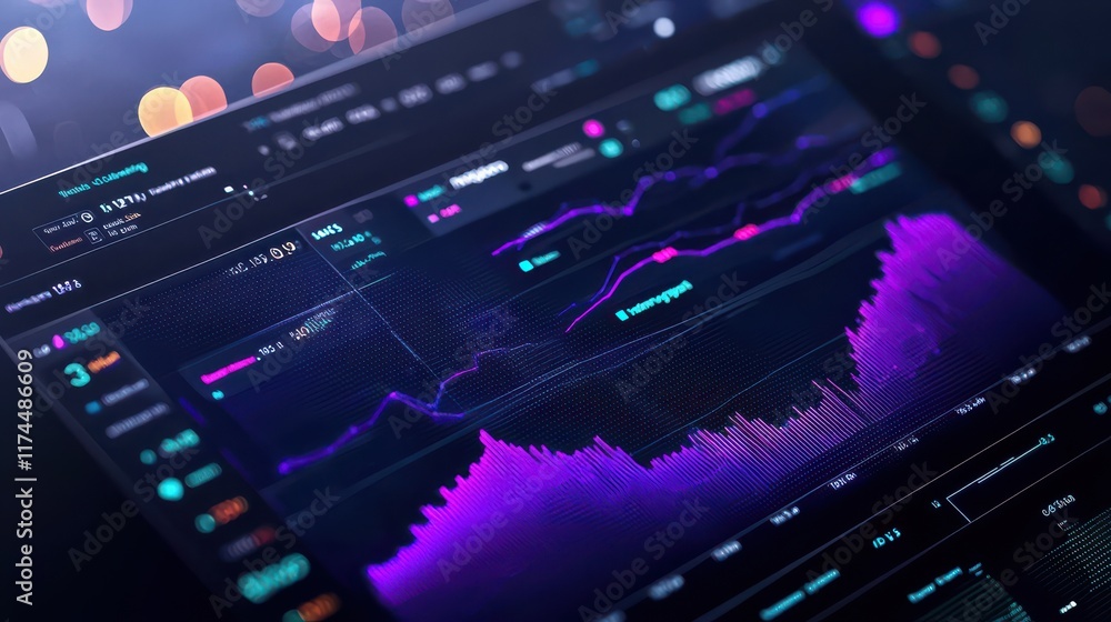 Aufkleber a vibrant digital dashboard displaying complex data visualizations, including graphs and charts, set