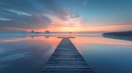 Naklejka premium A serene scene of a tranquil lake at dawn, with a mockup at the center of the wall. full ultra hd, high resolution