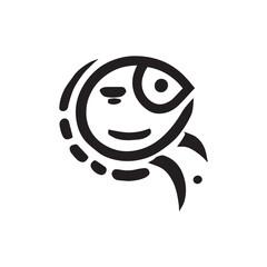 Minimalist fish logo on white background