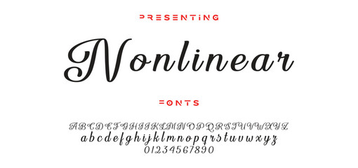 Hand drawn vector alphabet. Modern monoline signature script font. Elegant Signature Font. Best Alphabet Beautiful Calligraphy Signature Font lettering