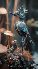 Naklejka premium Metallic Bird in Dark Fantasy Setting