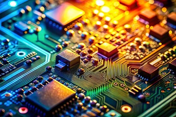 Obraz premium Close-up Candid Shot of Intricate Electronic Circuit Board Components