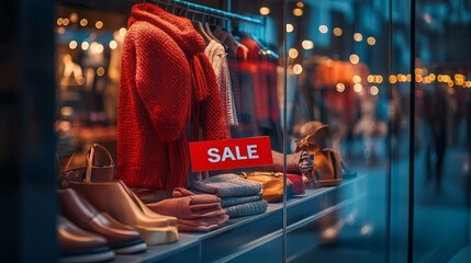 Obraz premium Red sweater and shoes displayed in a store window with a 