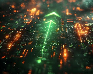 Fototapeta premium Bright Green Arrow Surging Upward Through Financial Charts Depicting Skyrocketing Profit