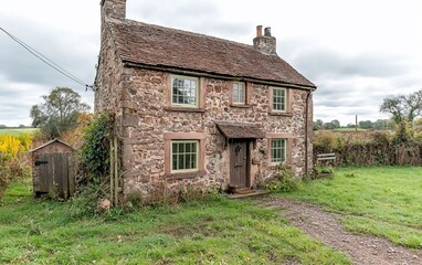 Obraz premium Charming stone cottage in rural setting.