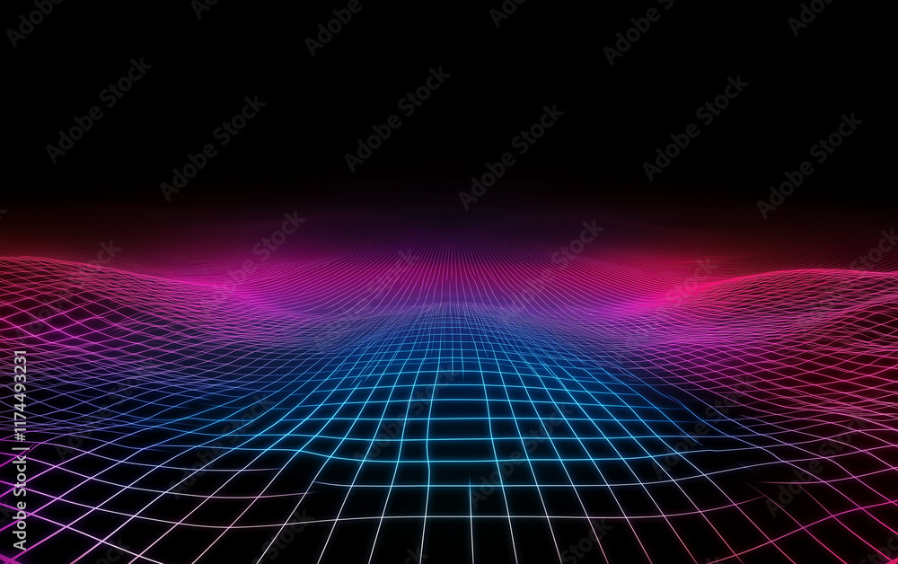 Poster neon lines forming a futuristic grid dynamic geometric background