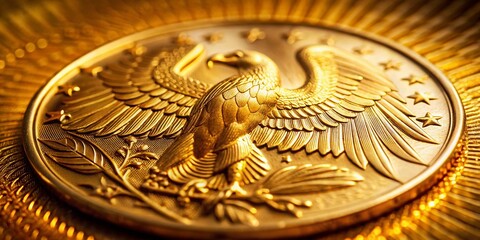 Close-up of 1/2 oz Gold Coin, Eagle Design, Numismatic Detail, Precious Metal