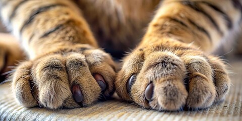 Obraz premium Close-Up of Adorable Striped Thai Cat Paws - Soft Fur Texture
