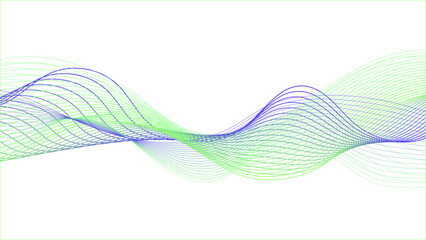 Green blue purple tech wavy lines.Abstract colorful smooth lines, wave on white background.