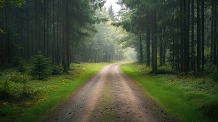 Obraz premium A Winding Path Through a Foggy Forest