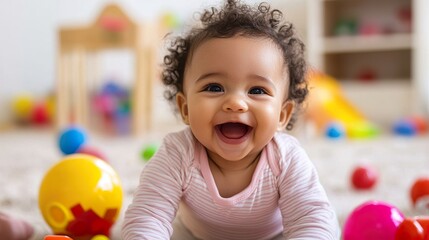 Obraz premium Adorable Happy Baby Girl Playing on the Floor