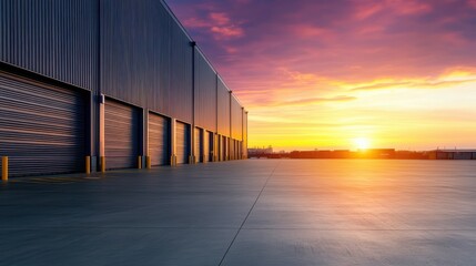 Obraz premium Sunset warehouse exterior industrial area photography evening wide angle urban landscape
