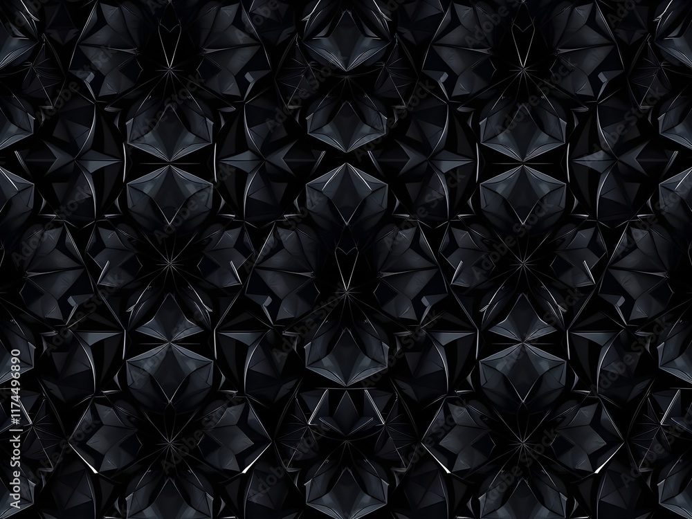 Poster abstract 3d rendering of polygonal black origami seamless pattern