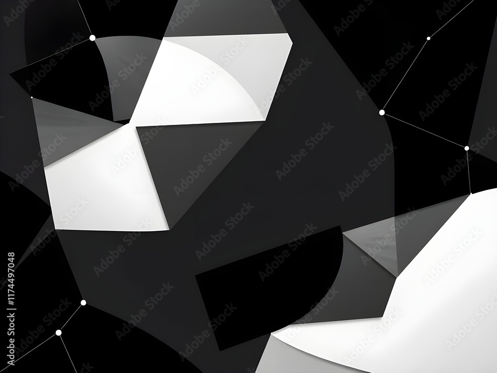 Poster 3d render of abstract geometric background with black and white polygons