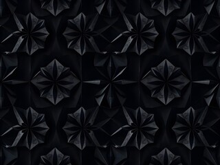 Black origami paper flowers on a black background. 3d rendering