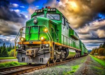 Obraz premium Close-up of Vintage Green Freight Train Locomotive in Mount Vernon, Washington - April 2024