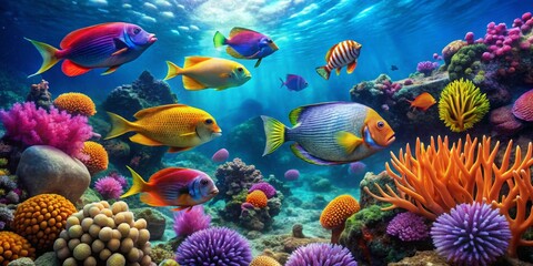 Vibrant Underwater Scene with Colorful Fish and Corals