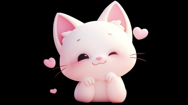 pink cat on black background in 3D clip art animation