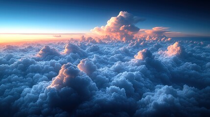 Aerial view of a vast sea of clouds at sunset, illuminated with warm golden light.