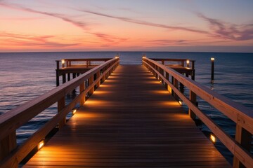 Obraz premium Horizon Bound - Capturing the Journey Along a Pier at Dusk.