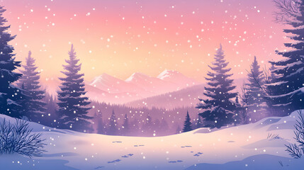 Obraz premium Serene Winter Landscape Snow Falling on Mountains