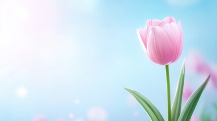 Fototapeta premium Pastel pink tulip blooms against blue sky nature photography spring vibes soft focus imagery floral beauty