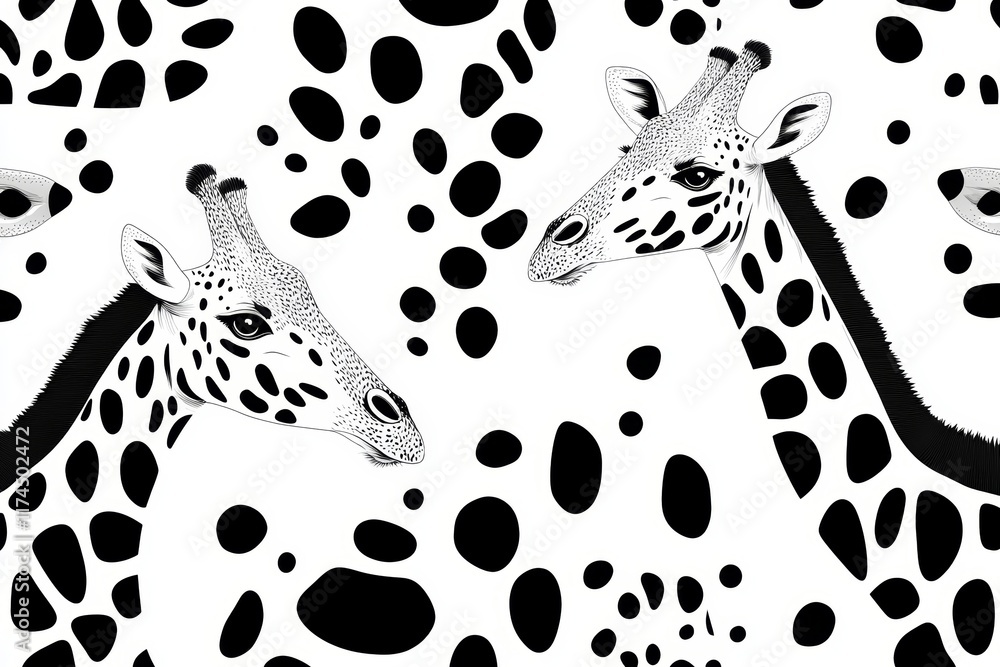 Poster abstract giraffes with polka dot pattern in monochrome design