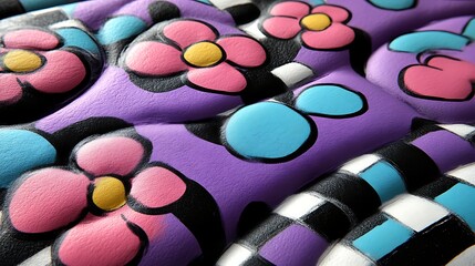 Abstract Colorful Floral Pattern on Textured Surface